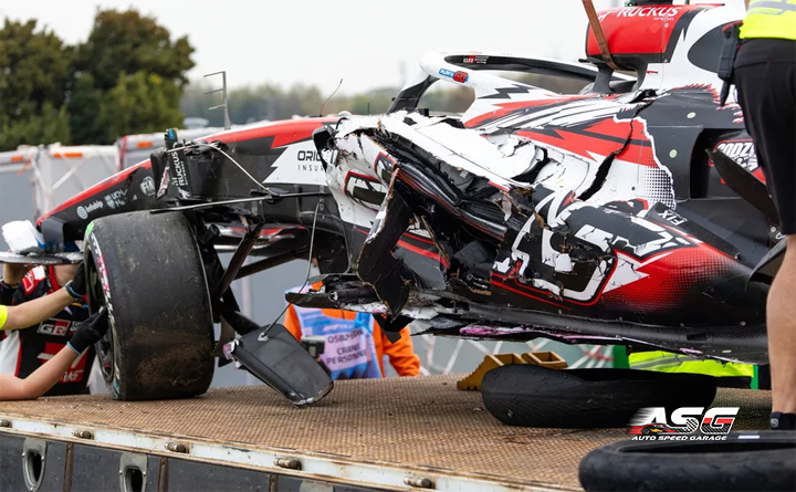 Auto Speed Garage Oliver Bearman, Haas F1 Team car after his crash